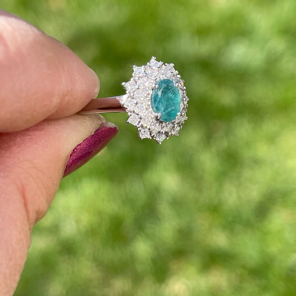 Grandidierite and Moissanite Halo Ring - Picture 2 of 7